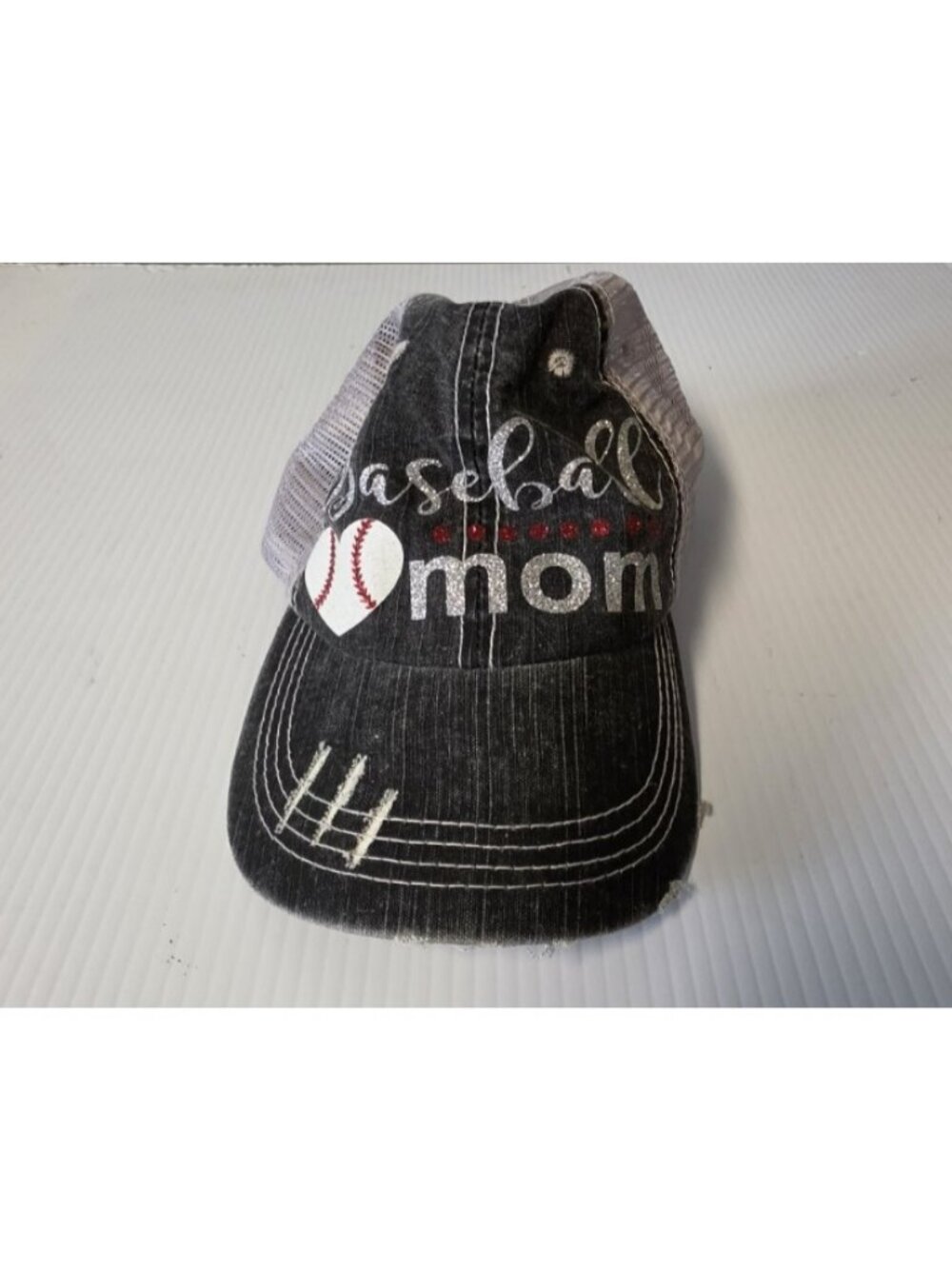 Women's Distressed Softball Baseball Mom Cap Mesh Trucker Hat Adjustable Strap